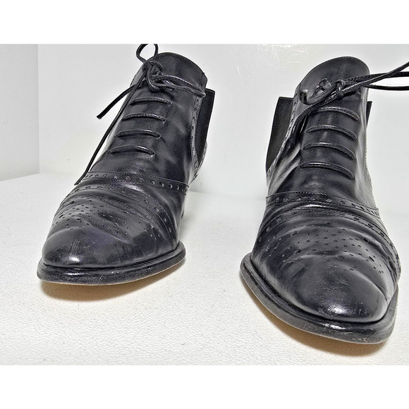 Via Spiga Black Leather Pointed Toe Oxford Wing Tips Heels Shoes 8 AA Made Italy - Picture 4 of 10